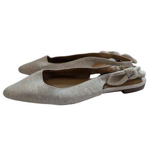 J Crew Bow Slingback Pointed Toe Flats Bow Tweed Tan Womens Size 8
